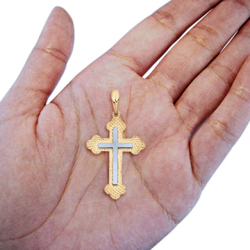 14K Real Two Tone Gold Religious Crucifix Charm Pendant 29mmX21mm 1.2grams